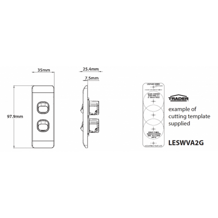 Switch Architrave 2 Gang 16AX 20A 250V Leopard Black Trader