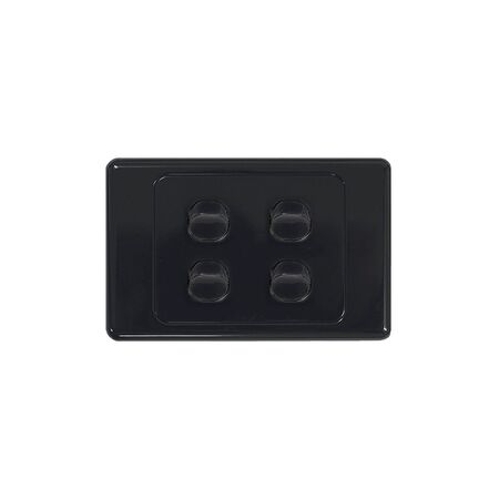 Switch Horizontal 4 Gang 10AX 16A 250V Cougar Black Trader