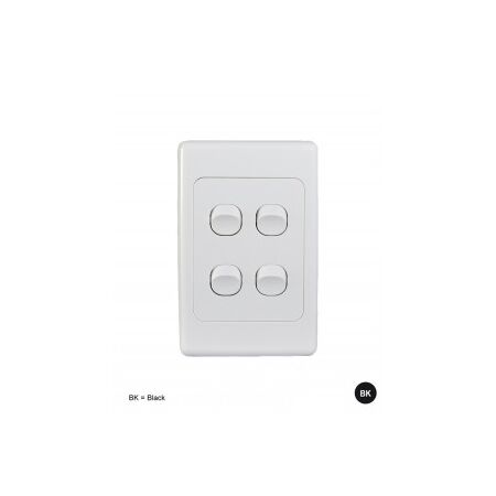 Switch Horizontal 4 Gang 10AX 16A 250V Cougar Black Trader