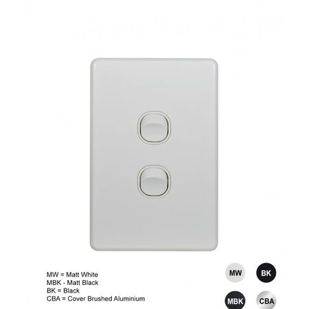 Switch Vertical 2 Gang Slim 10AX Flat Cat Matt Black Trader