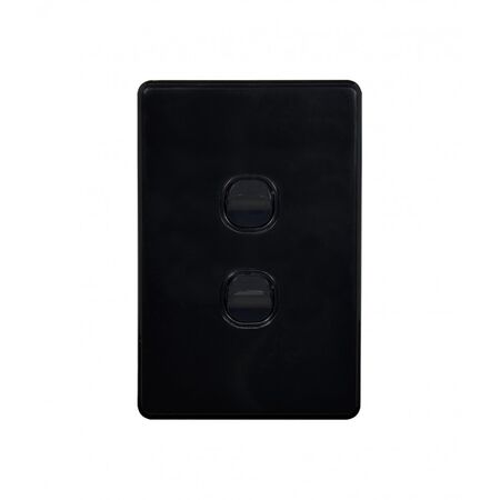 Switch Vertical 2 Gang Slim 10AX Flat Cat Matt Black Trader