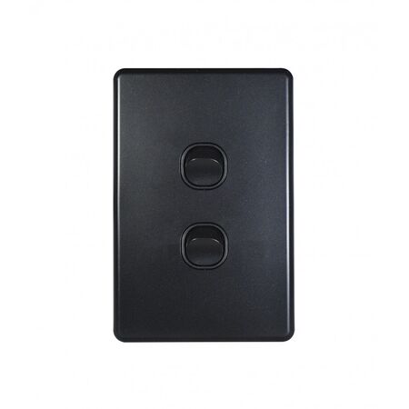 Switch Vertical 2 Gang Slim 10AX Flat Cat Matt Black Trader