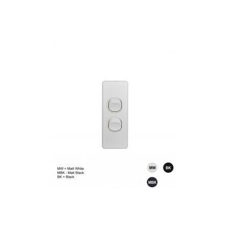 Switch Vertical 2 Gang Slim 10AX Flat Cat Matt Black Trader