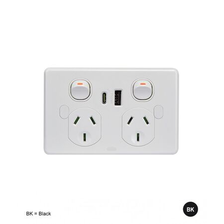 Power Point 2 Gang USB A+C Vandal Proof Puma Black Trader
