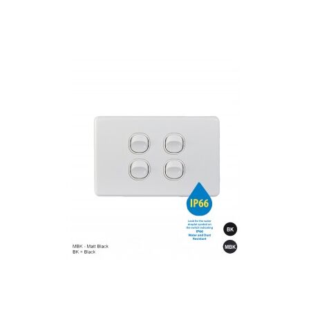 Switch Vertical 2 Gang 10AX 250V IP66 Puma White Trader
