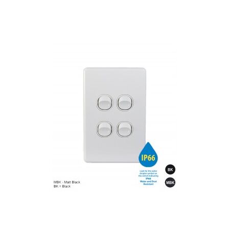 Switch Vertical 2 Gang 10AX 250V IP66 Puma White Trader