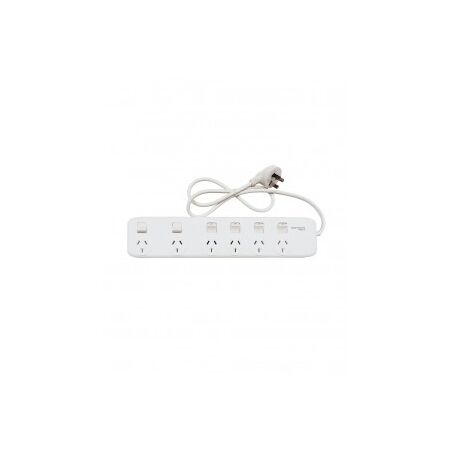 Powerboard Main Switched 4 Outlet Dual USB-A 2400W White Trader