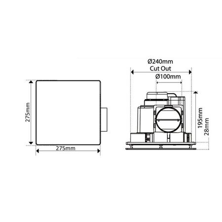 Exhaust fan square no light 290 cutout