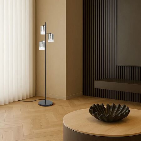 Floor Lamp 3 Light LED 10W 4000K Antique Gold Amber Crevil Telbix