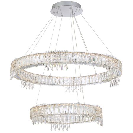 Pendant Light 2 Tier LED 74W Tri-Colour Chrome Crystal Erika Telbix