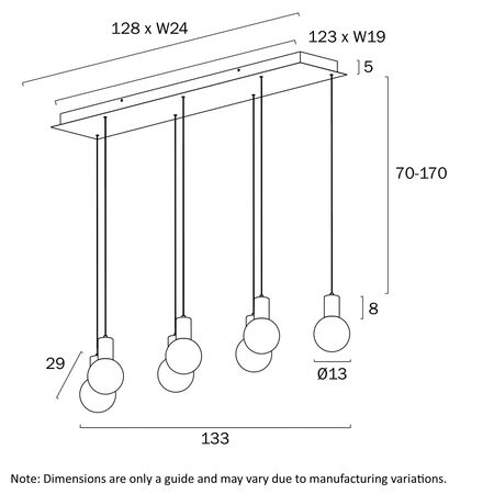 Bar Pendant Light LED 40W 4000K 1330mm Nickel Clear Invar Telbix