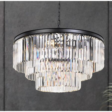Pendant Light Frame Only 16 Light E14 Black Crystal Serene Telbix