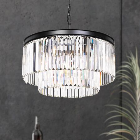 Pendant Light Frame Only 9 Light E14 Black Crystal Serene Telbix
