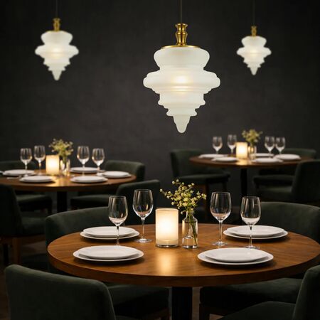 Pendant Light E27 380mm Antique Gold Frost Privas Telbix