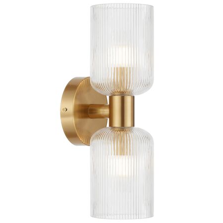 Wall Light 2 Light E14 Antique Gold Clear Riven Telbix