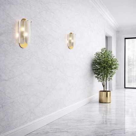 Wall Light 2 Light E14 Antique Gold Clear Samona Telbix