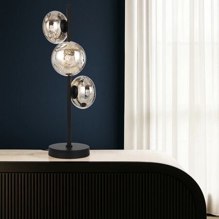 Table Lamp 3 Light G9 Inline Switch Black Matt Mirror Varlin Telbix