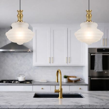 Pendant Light E27 265mm Antique Gold Frost Verdun Telbix