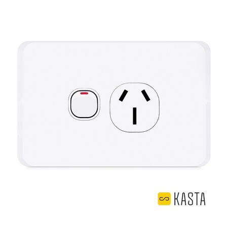 'Edgy Double Powerpoint 10A 250V AC Type A+C 2.1A USB White Kasta'