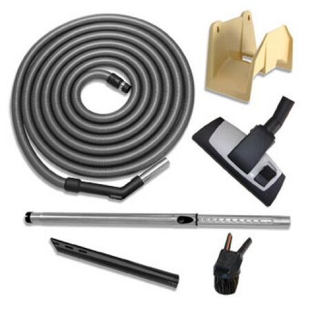 Central Vacuum Hose and Tool Kit 9m Silver Hose Telescopic Wand Valet