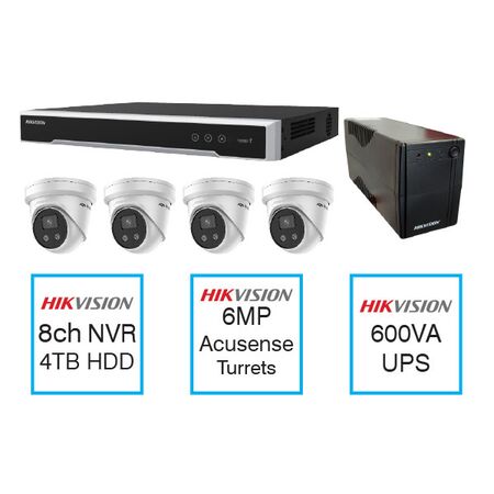 8 Channel CCTV Kit with 6MP AcuSense Turrets and UPS Hikvision