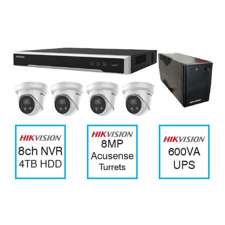 8 Channel CCTV Kit with 8MP AcuSense Turrets and UPS Hikvision