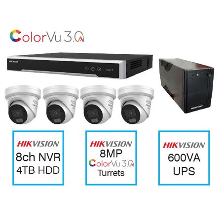 8 Channel CCTV Kit with 8MP ColorVu 3.0 Turrets and UPS Hikvision