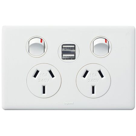 HPM LEGRAND Excel Life Double Power Point With Dual USB Charger