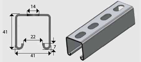 E1000S 41x41mm Slotted Channel/Strut HDG