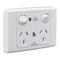 Medilec, Twin Switch Socket Outlet, 250V, 10A, 2 Gang, 1 Pole - White Electric