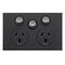 Saturn Zen, Double Power Point, With Extra Switch Horizontal Mount, 250V, 10A - Zen Black