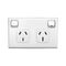 Excel - Horizontal double powerpoint 2 gang 10A & 15A 240V a.c. with safety shutters & neons white