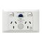 Excel Life - Medical - Common plate - Horizontal RCD protected double powerpoint - with power available & supplied LEDs - RCD protected engraved - antimicrobial & chemical resistant 2 gang 10A 240V a.c. RCD 10mA with circuit ID white