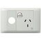 Excel Life - Medical - Common plate - Horizontal single powerpoint - &#39;RCD protected&#39; engraved - antimicrobial & chemical resistant 1 gang 10A 240V a.c. with extra function hole white