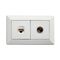 Como - Horizontal combined outlets A/V socket 2 gang Pal to F type & RJ45 Cat6 white