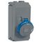 HYPRA - IEC industrial surface mount socket 3P+E 240V a.c. 63A grey