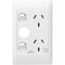 Excel Life - Medical - Common plate - Vertical double powerpoint - RCD protected engraved - antimicrobial & chemical resistant 2 gang 10A 240V a.c. with extra function hole white