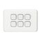 Clipsal Iconic, Flush Switch, Horizontal Mount, 6 Gang, 1-Way/2-Way, 230/240V 10AX - Vivid White