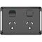 Pro Series, Twin Power Point Skin, Horizontal Mount, Round Earth, 250V, 10A, Clip-On - Black