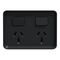 Clipsal Iconic Outdoor, Twin Switched Socket Outlet, Horizontal, 10A, 250V - Black