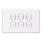 Classic C2000 Series, Flush Switch, 6 Gang, 250VAC, 10A, Standard, Horizontal - Black