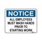 SIGN, NOTICE 450 x 600mm POLY ALL EMPLOYEES MUST WASH HANDS