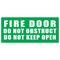 Fire Door Do Not Obstruct Sign | Green Background | Durable Plastic | High Visibility | by Fire Factory Australia