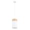Pendant ES White Cloth Oblong Wood Trim Small 150mm CLA Lighting