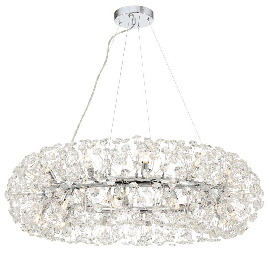 24 Light Pendant Chandelier Iron Crystal Dimmable Gloss Finish